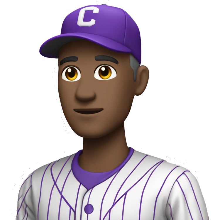 baseball card character. white male. letter C logo. Purple and white uniform.  emoji