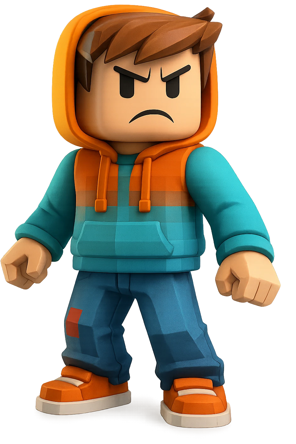 Edit the character in the reference image to have an angry expression, keeping the original Roblox style, outfit, and face color exactly as in the reference image. emoji