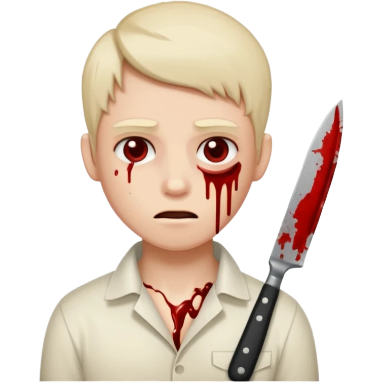 A person with a knife that looks tired and there’s blood on their neck emoji