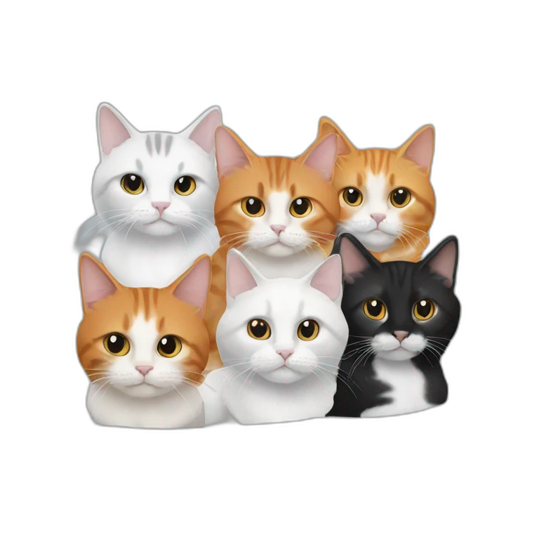 four cats, one full black, one black and white, one ginger and white and one dark grey and white emoji