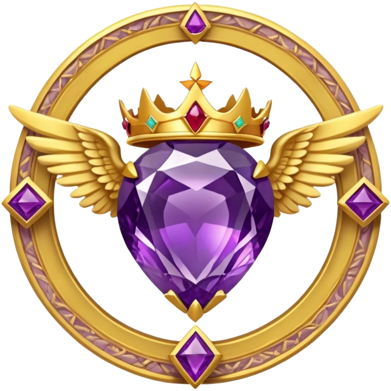 Big round amethyst and triangle rubby inside  the amethyst stone award-in-frame-decorated-with-big-golden-angel--wings and crown emoji