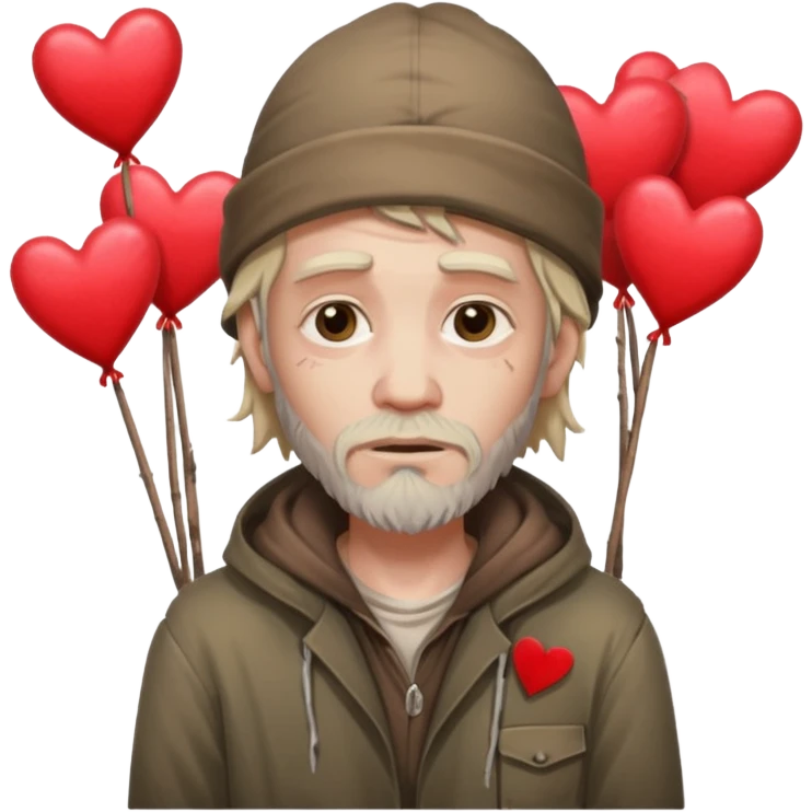 Homeless man with Valentine’s Day decor smelly and ugly  white emoji