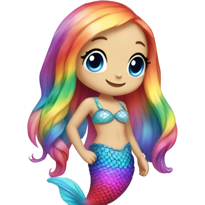 rainbow bunny with rainbow fishtail tail and big blue eyes wearing rainbow mermaid costume  emoji