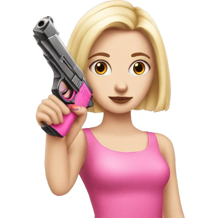 White Girl hand pink nails holding pink gun emoji