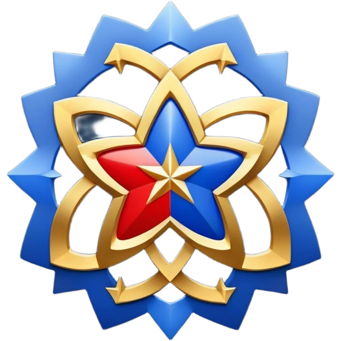
At the center is a golden circle with a four-pointed star
Wavy Lines
Radiating from the center are four sets of wavy lines in red, white, and blue, forming an X shape
At the top of the flag
 emoji