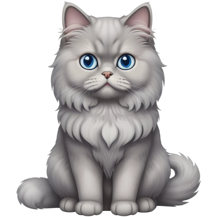 gray Persian cat full body sitting with blue eyes emoji
