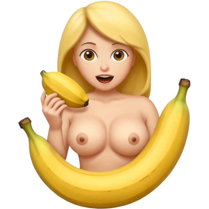 naked big boobed woman with a big banana in her mouth emoji
