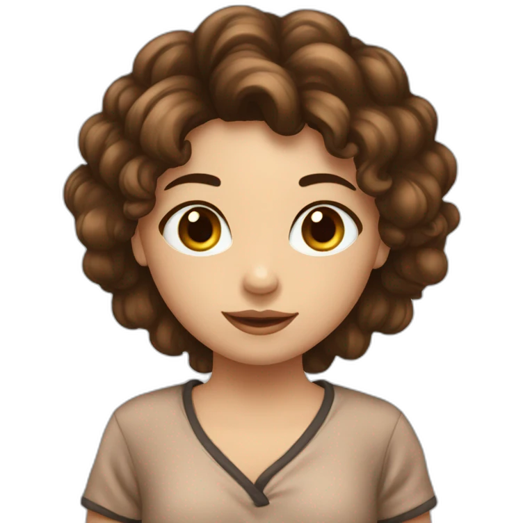 Fille en pyjama marron , yeux noisettes,  cheveux noir court emoji