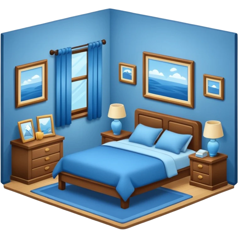 Genérame un cuarto super cozy con tonos azules que estén perfectamente recogido emoji