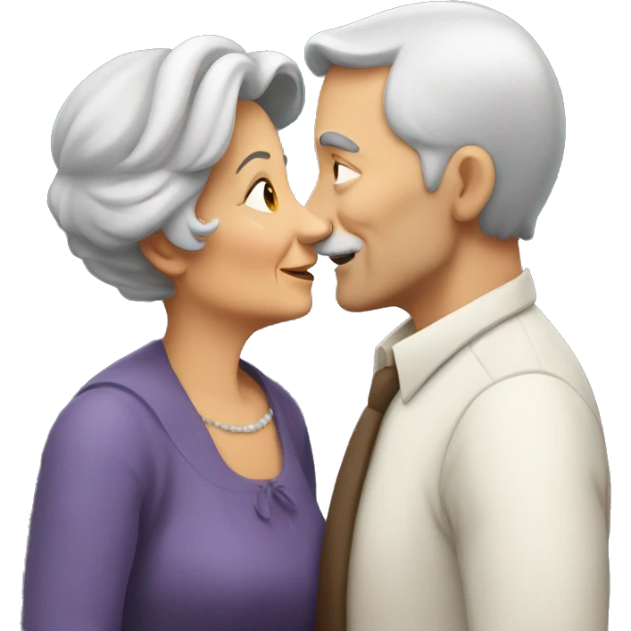 old lady with brown hair kissing man with brown hair emoji
