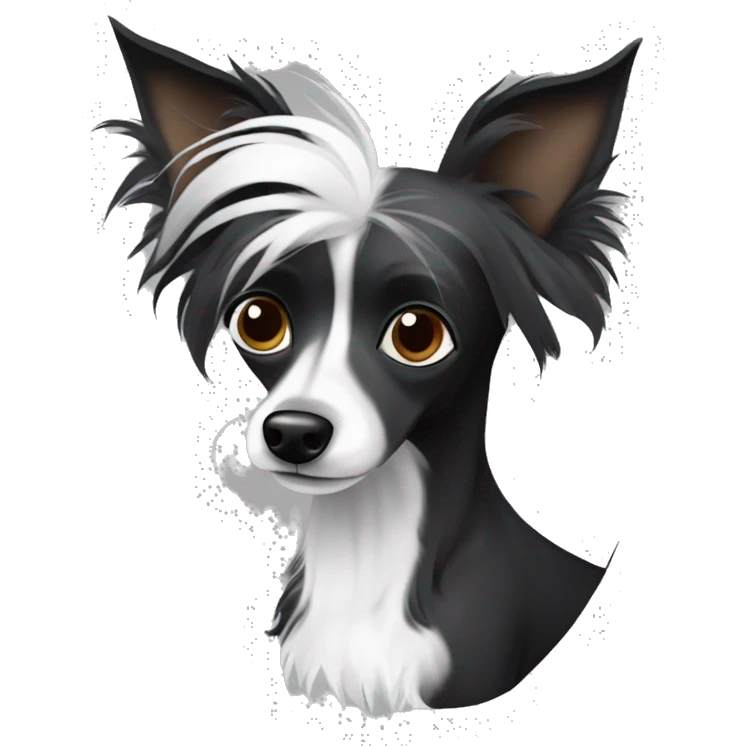 Black chinese crested dog 2 black paws and två white. Black and white hair emoji