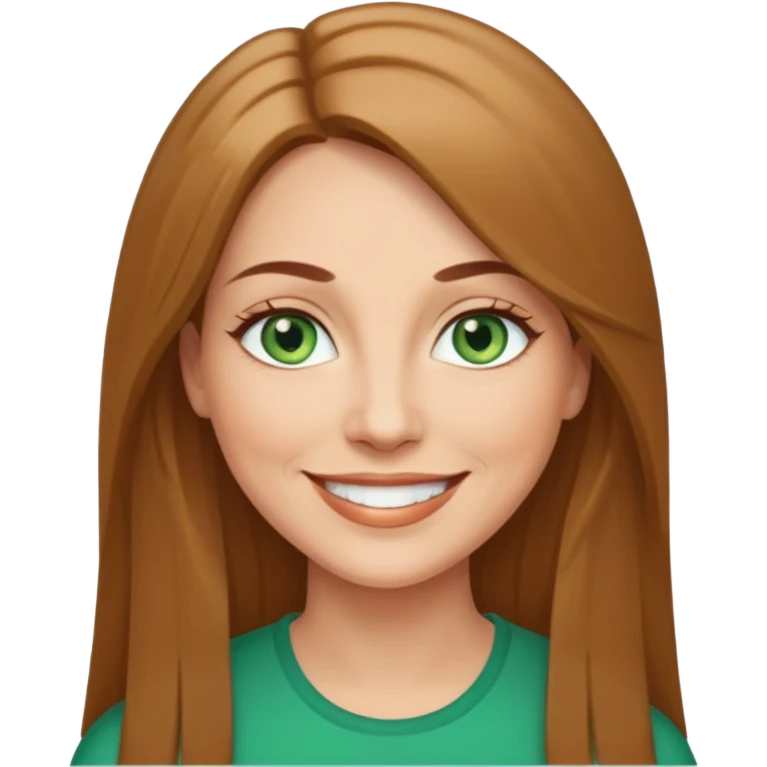 Pretty middle age woman with green eyes and long straight light  brown hair  emoji