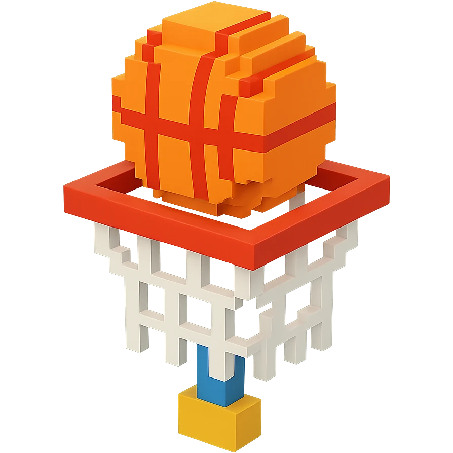 A voxel-style basketball in a net emoji