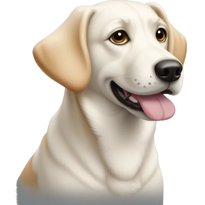 a big white dog looking like a mix of corgi and labrador but looking more like a labrador emoji