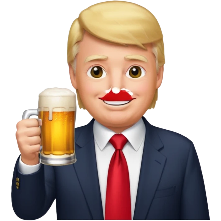 Donald Trump holding a beer, emoji style, with a red tie emoji