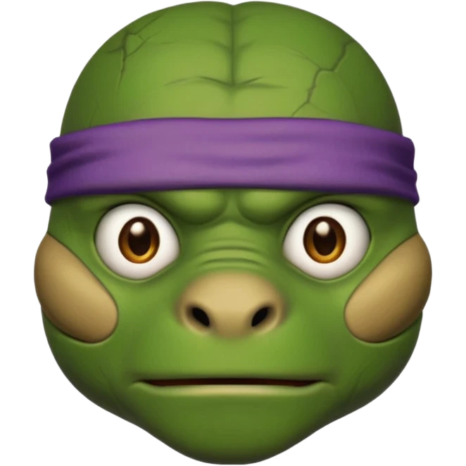 Donatello from Teenage Mutant Ninja Turtles, emoji style, head only, with a serious expression emoji