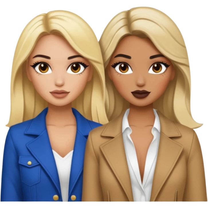 Boujy baddie best friends blonde and brunette, trendy heavy makeup emoji