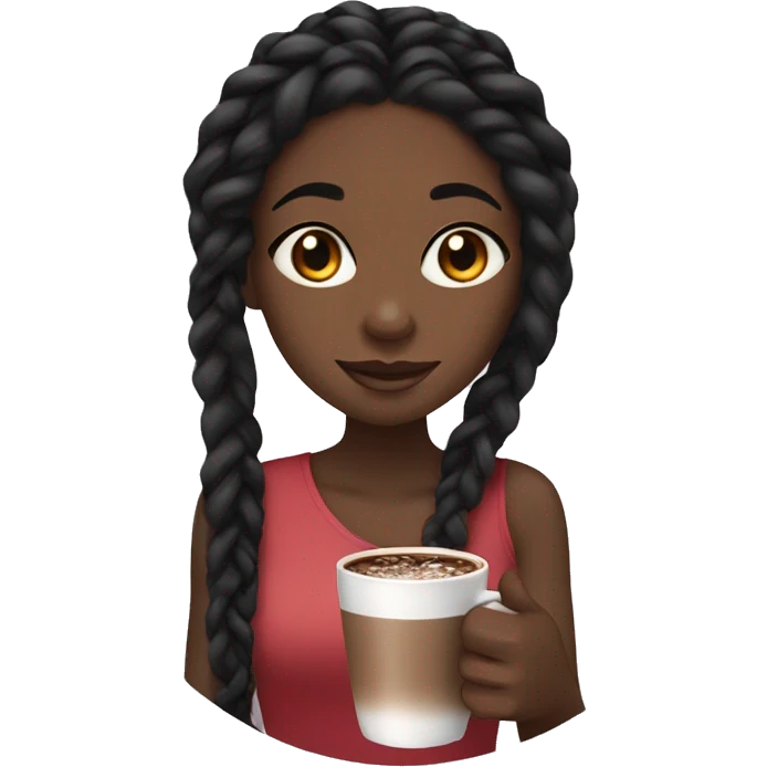 Black girl with black long braids and a hot chocolate emoji