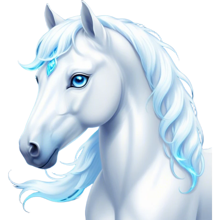 Cinematic Elegant White Horse Portrait Emoji, Head held high with a serene, graceful gaze, showcasing a magnificent pure white fur with a radiant shimmer, flowing mane and tail, and luminous blue eyes that exude beauty and grace, Simplified yet majestically refined features, highly detailed, glowing with a soft, ethereal light, high shine, poised and breathtaking, stylized with an air of pure elegance, capturing the essence of a stunning and graceful steed, so beautiful it feels like it could gallop out of the screen with effortless charm! emoji
