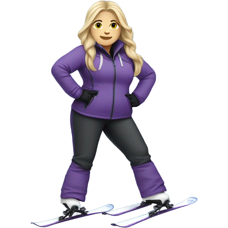 Chubby female long blonde hair skier with purpley-grey jacket and black pants showing whole body in high resolution emoji
