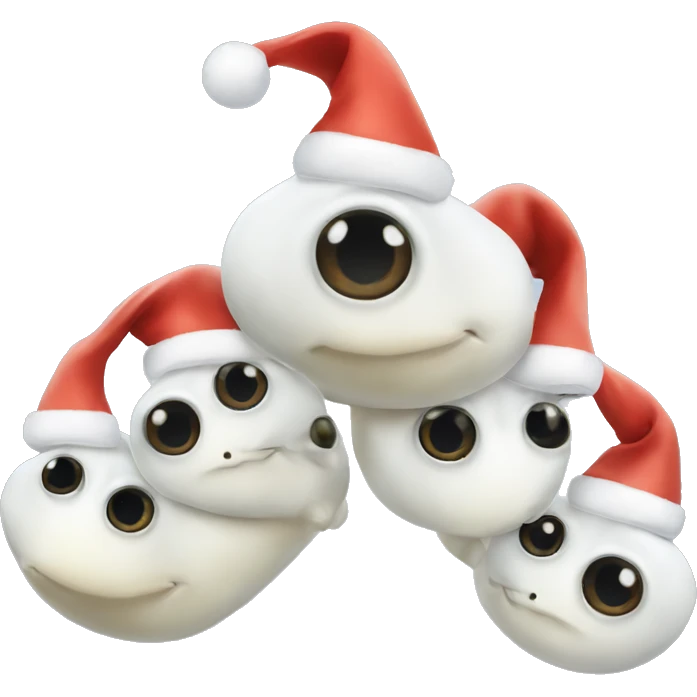 White tadpoles wearing Santa hats emoji