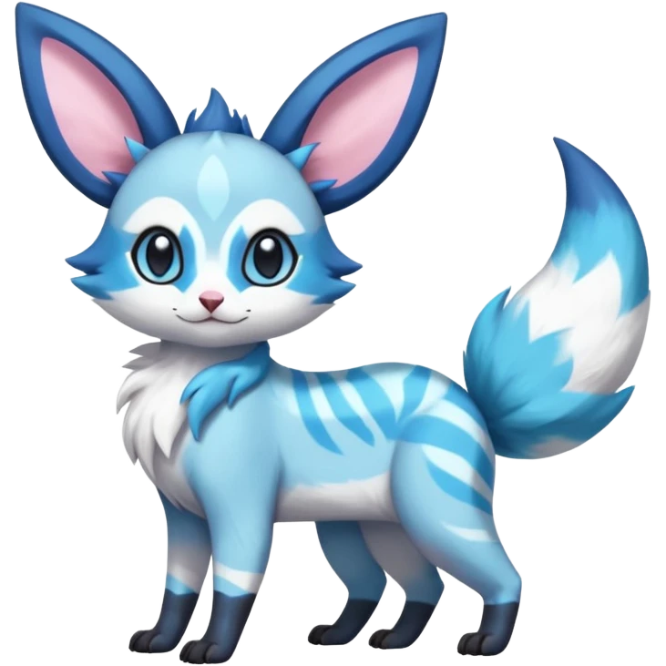 Rare realistic cute adorable epic aesthetic colorful Amaura-Sylveon-Glaceon-Civet-Genet-species-Fakemon-hybrid-creature, with markings, full body emoji