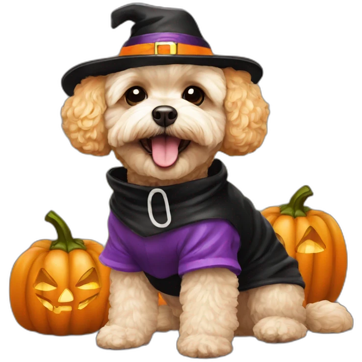 golden maltipoo in halloween costume emoji