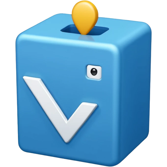 A blue box  and a white tick 4d emoji