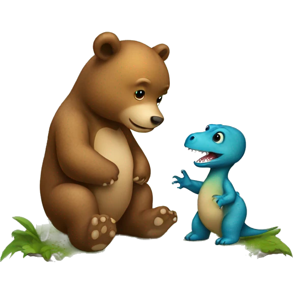a baby bear proposing to a dinosaur emoji