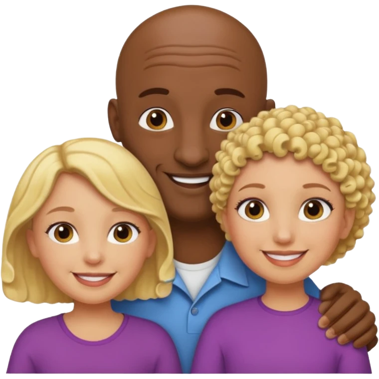 Papá calvo moreno, hija rizada y mamá rubia emoji