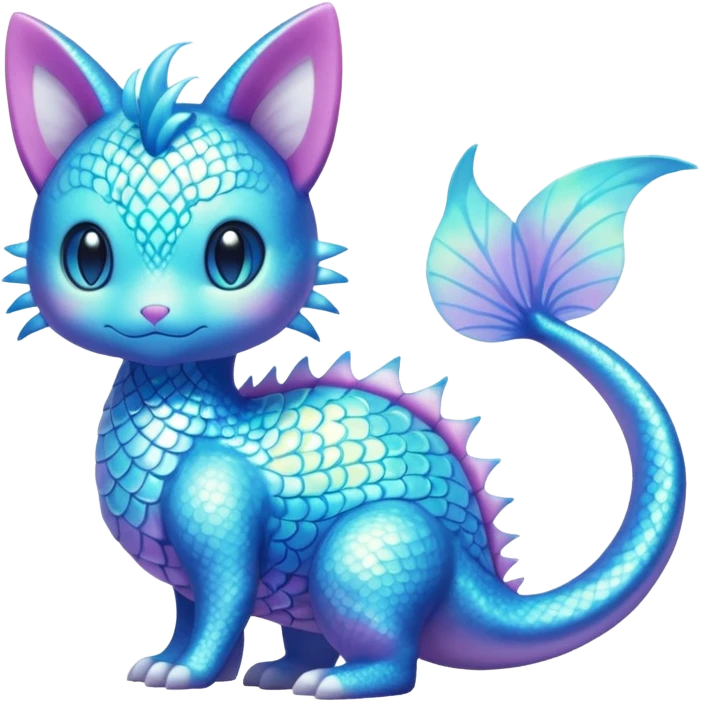 Shiny Sparkly Iridescent Bioluminescent Glowing Skitty-Lumineon-Amaura-Dragonair-Fakémon-hybrid-creature (full body)  emoji