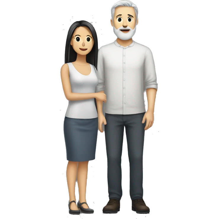 a tall blonde man with a grey beard standing beside an Asian woman with long hair, from the waist p emoji