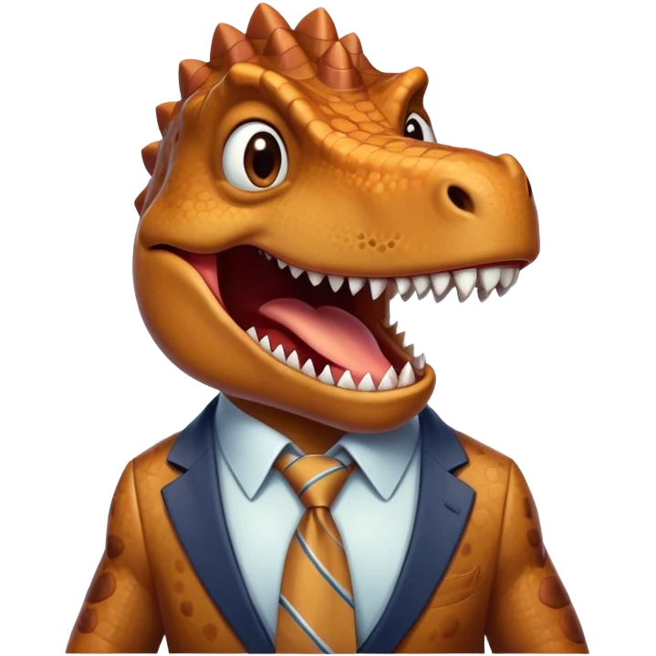 laughing face of a dinosaur with a tie emoji