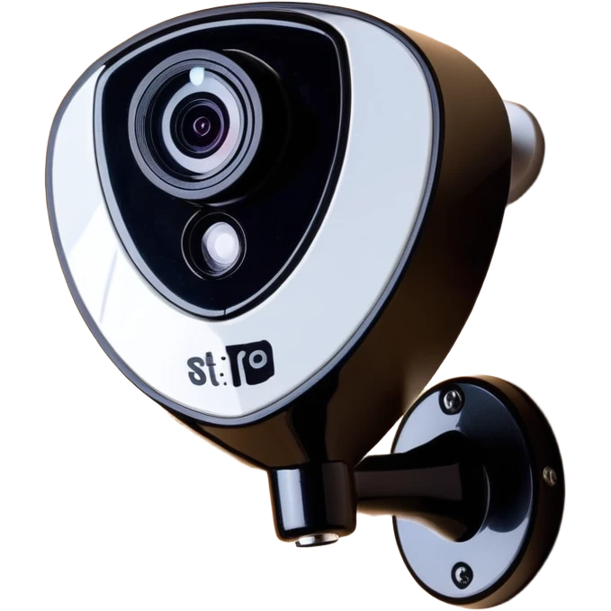 sleek security IP camera with glossy finish and modern lens mounted on wooden wall emoji