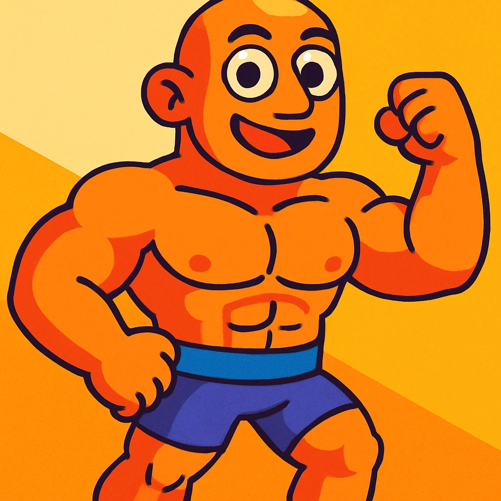 bald muscular man with big eyes emoji