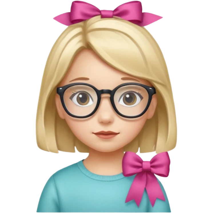 little girl with ribbon hairclip, wearing glasses emoji