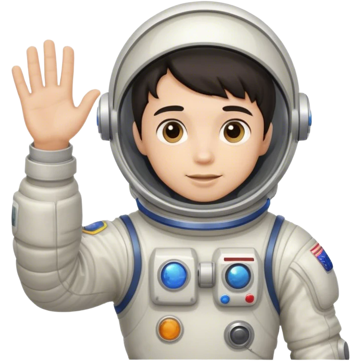 boy with dark hair waving wearing spacesuit emoji