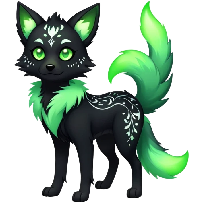 Vibrant edgy gothic Falvie-Fionbri-creature-sparkle-canine-fursona, full body, with random markings emoji