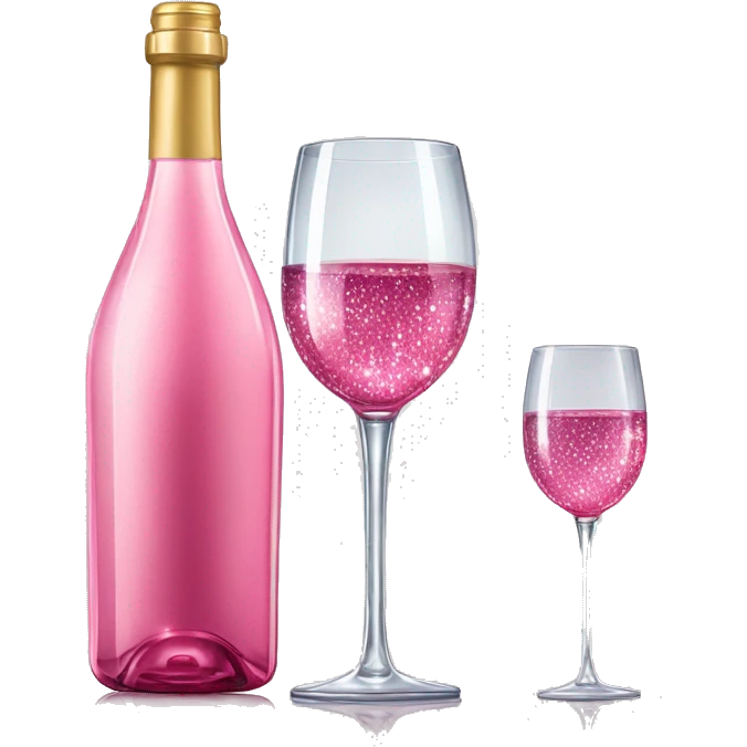 Realistic sparkling diamond glam bottle of pink Wine and matching long stem wine glass. emoji