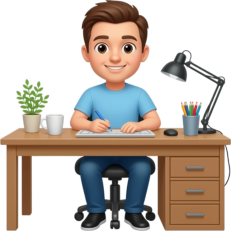 a guy sitting at home at the desk emoji