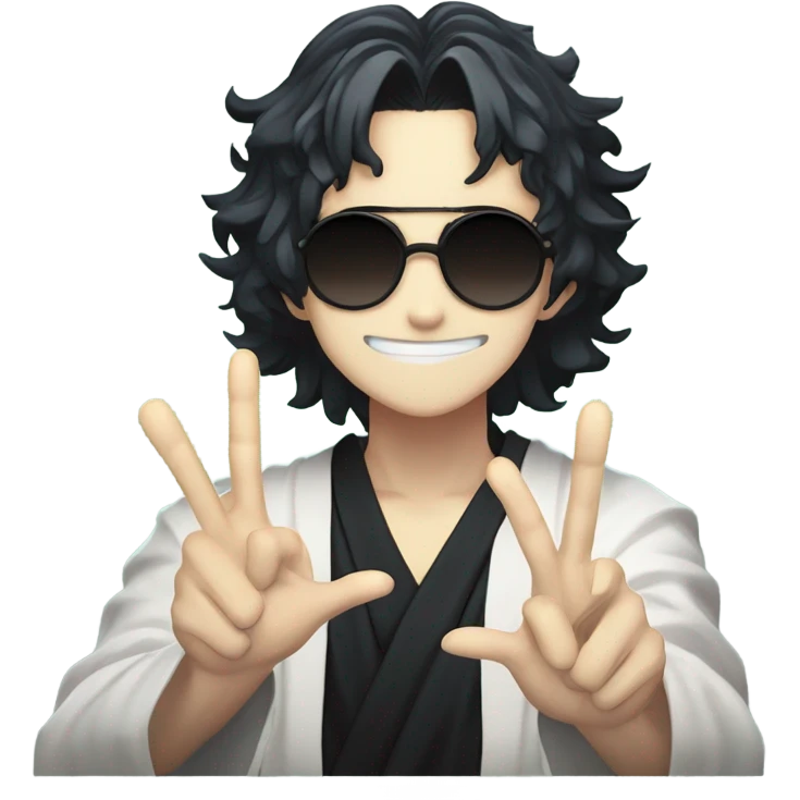 Muichiro Tokito from Demon slayer: Kimetsu no Yaiba doing a peace sign with black sunglasses emoji