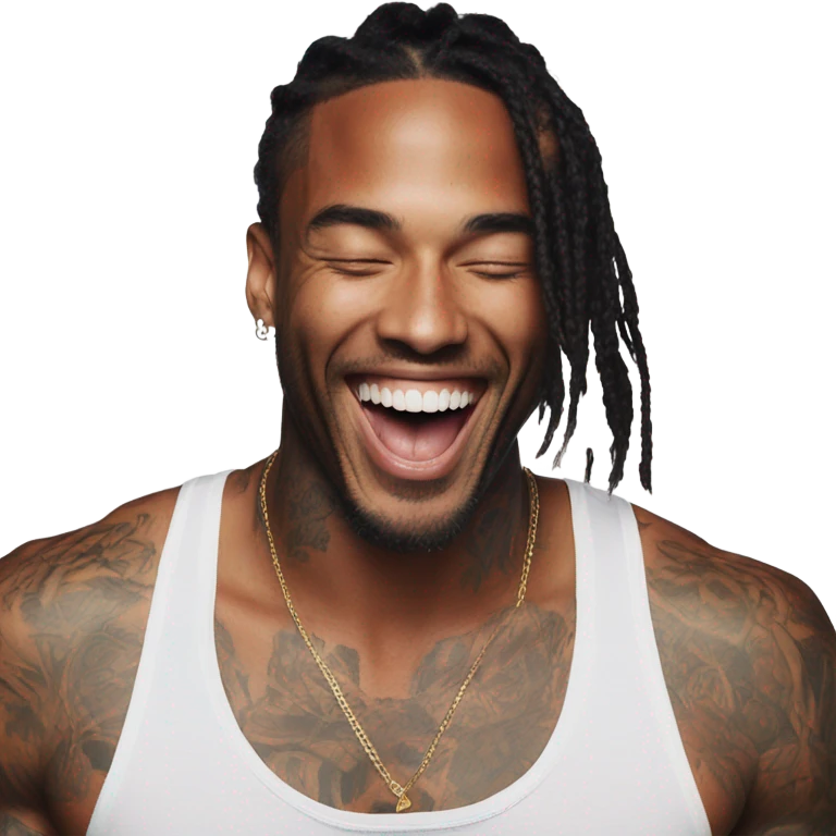 Photo of Victoria secret model laughing with a tattooed male model  emoji