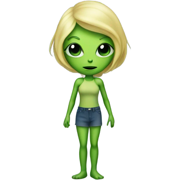 a green alien woman full body,blonde emoji