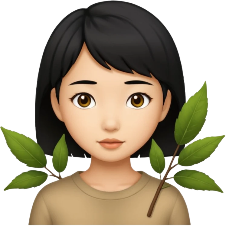 Asian girl with short black hair and a hairy bush emoji
