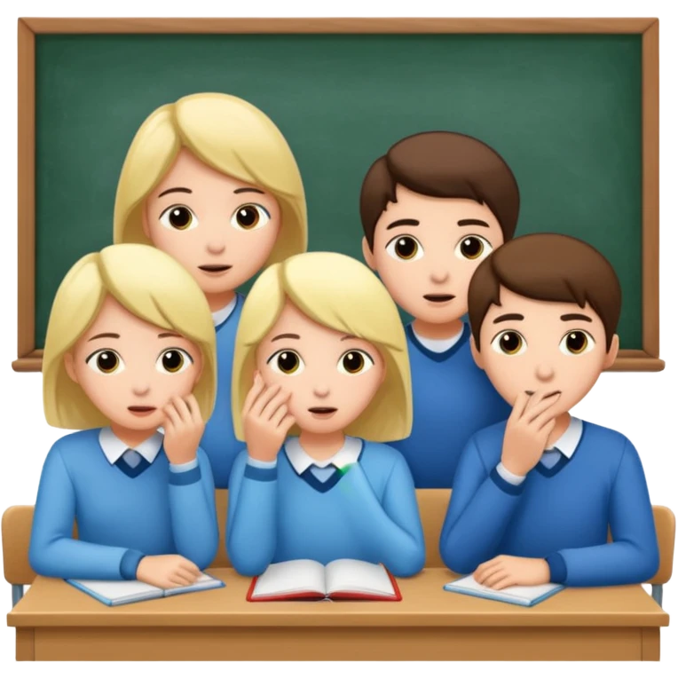 a group of students of both genders (boy and girl) talking quietly in a classroom emoji
