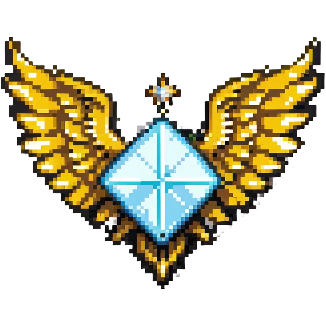 Diamond-shaped special member emblem with golden wings and star emoji