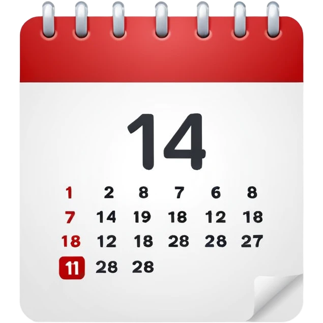red and white calendar with the number "14" emoji