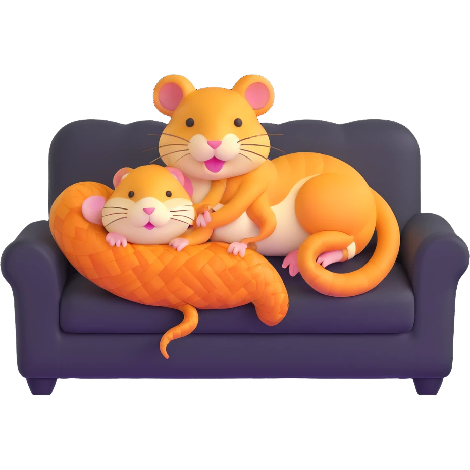 snake hugging a hamster on a soft couch with blankets emoji