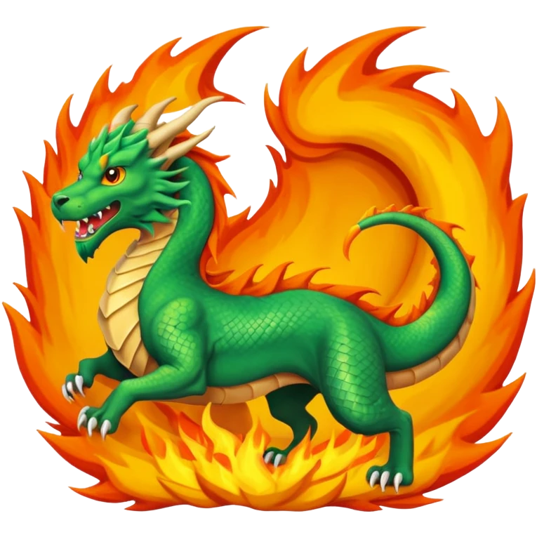 un dragon se battant contre un lion qui crache du feu sur un loup, scène dynamique, couleurs vives emoji