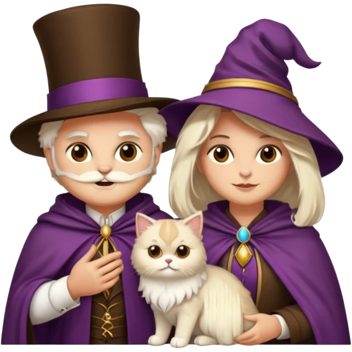 magician couple and their pet cat emoji
